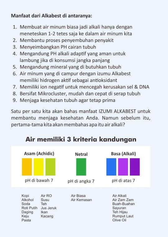 Manfaat AlkaBest dan kategori air berdasarkan pH